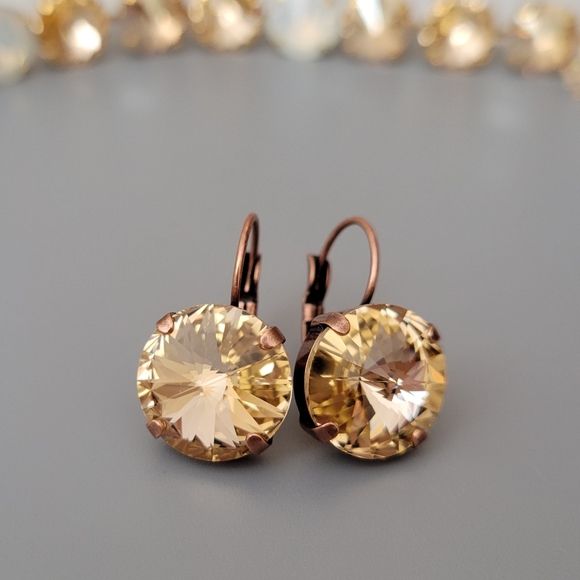 Austrian Crystal Earrings in Antique Copper lever - Picture 7 of 7